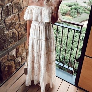 Off shoulder ivory summer sundress - Champagne and strawberry dress